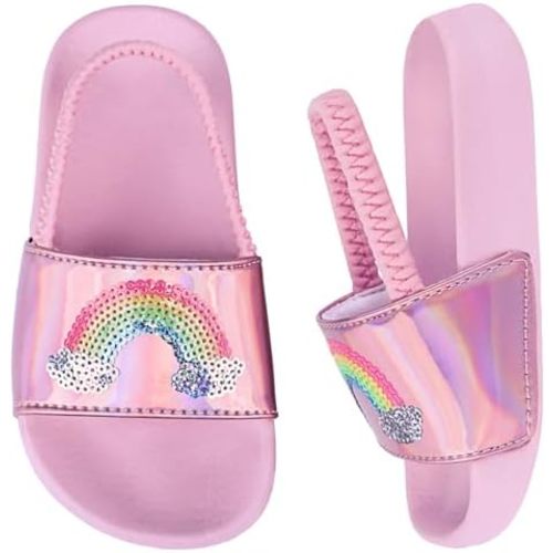 Kids Flip Flops Sandals Toddler Boys Girls Sequin Slides Shower Beach Pool Shoes Slip on Summer Slippers with Back Strap