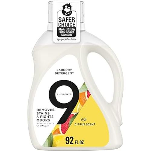 9 Elements Liquid Laundry Detergent, Citrus Scent, Vinegar Powered, 92 fl oz, 1 count