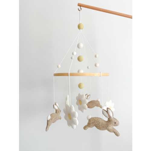 Handmade Bunny Felt Mobile, Flower Nursery Crib Decor