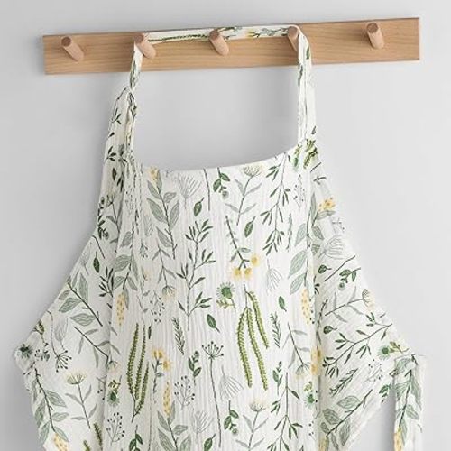 Yoofoss Muslin Nursing Cover for Breastfeeding, 100% Cotton Breastfeeding Cover with Arch Neckline, Soft Breathable Privacy Nursing Covers for Women, Multi-use Breastfeeding Essentials-Plants