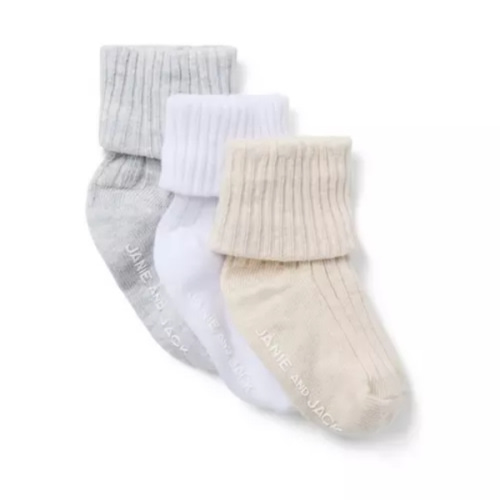 Baby White, Earl Grey Heather And Fluffy Bunny Heather Baby Ribbed Sock Set by Janie and Jack
