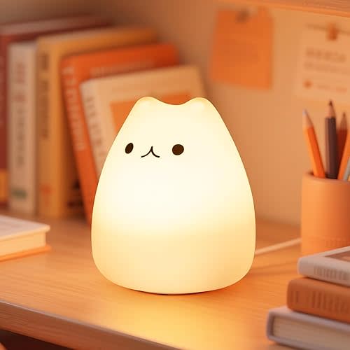 loatme Night Light for Kids, Rechargeable Dimmable Silicone LED Nightlight with 7 Colors, Baby Nursery Night Lamp, Touch Squishy Lamp, Cute Gifts for Girls, Boys, Toddler Room Decor, Cat