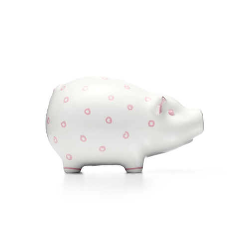 Dot Piggy Bank in Earthenware with Pink Accents