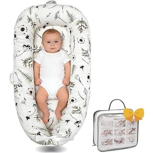 Infant Support Cushion-Breathable and Soft Organic 100% Cotton, Portable Tummy Time Mat with Removable Support Cushionr Cover, Floor Baby Support Cushion for Newborn - Mami Forest