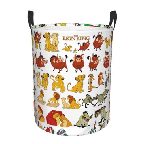 The Lion King Laundry Hamper With Handle Funny Waterproof Foldable Circular Storage Bin Toys Clothes Round Organizer Basket for Bedroom Bathroom Home Kids Medium