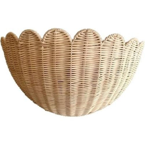 Scalloped Wall Basket, 2pcs Hand Woven Hanging Wicker Wall Baskets Set, Scalloped Rattan Wall Storage & Decor for Home, Bathroom, Kitchen, Living Room (16 x 12 x 7 & 14 x 8 x 6 Inch)