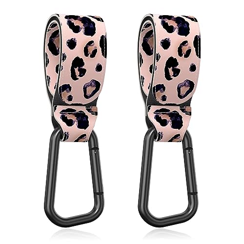 Gukeniu Baby Stroller Hooks for Hanging Bags, Universal Stroller Clips Accessories, Mommy Hook for Diaper Bag, Shopping Cart, Purse, Backpack - 2 Pack, Leopard Spots