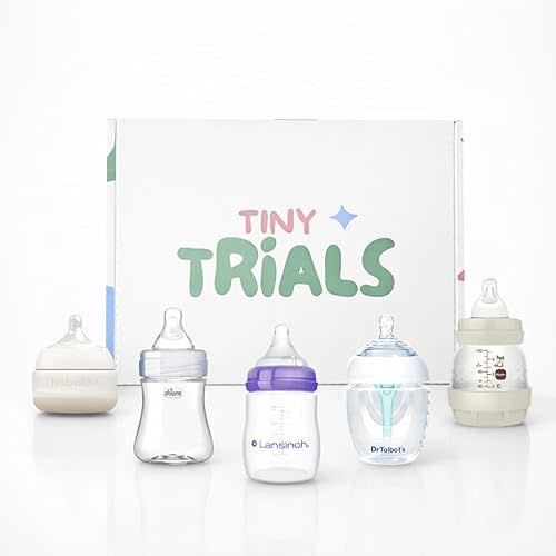 Baby Bottle Trial Pack Variety Box for Newborns & Infants – 5 Bottles Featuring Chicco, Dr. Talbot’s, MAM, Lansinoh & Babaloo – Anti-Colic, Breastfeeding-Friendly Baby Registry Gift, Tiny Trials