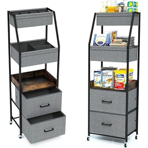 Baby Diaper Caddy Organizer and Storage - 5 Tier Rolling Cart with Dividers and Drawers, Mobile Utility Cart with Wheels for Nursery, Bedroom, Changing Table & Crib