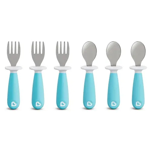 Munchkin® Raise™ Toddler Fork and Spoon Utensil Set, Rest Keeps Tip Off Table, BPA Free, 6 Pack, Blue