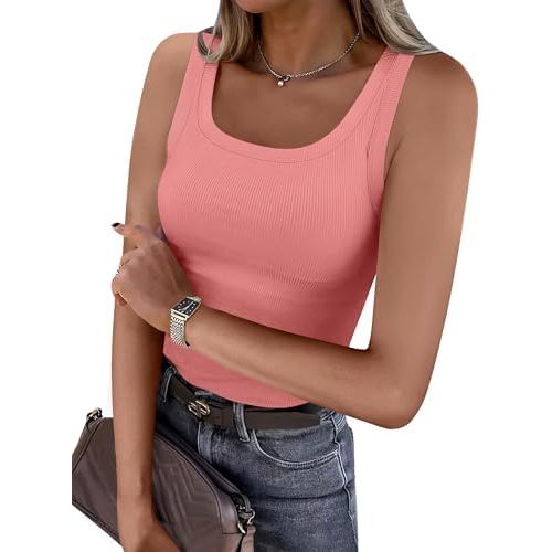 ANRABESS Womens Sleeveless Scoop Neck Tank Top Ribbed Fitted Summer Basic Slim Cute Tops 2026