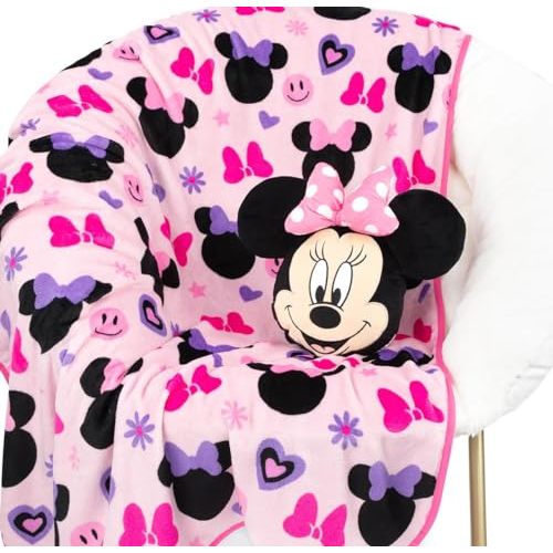 Jay Franco Disney Minnie Mouse Nogginz Set - 40 x 50 Inch Lightweight Travel Throw Blanket & Pillow - Kids Super Soft 2 Piece Bedding Set