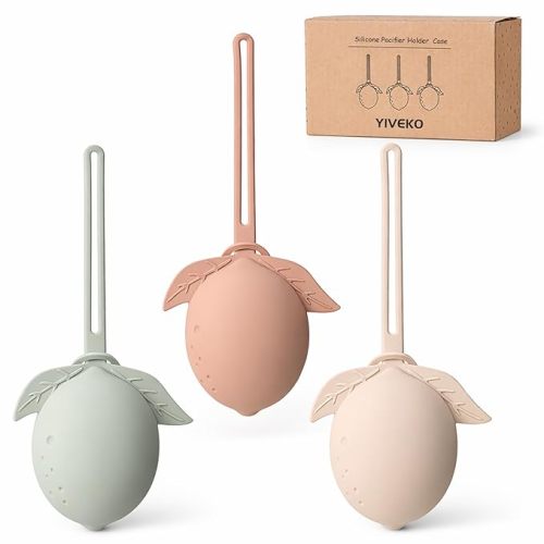 Silicone Pacifier Holder Case Binky Holder Silicone Pacifier Case for Boys Girls Portable Paci Pouch for Newborns 3 Pack-Ivory+Sage+Blush