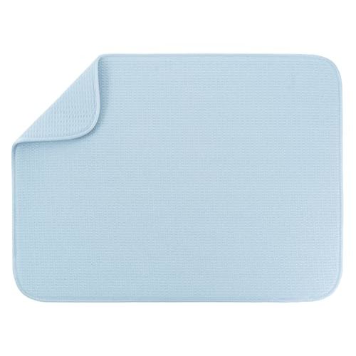 S&T INC. Dish Drying Mat XL, 18” x 24”, Absorbent Microfiber Kitchen Counter Mat, Dish Drying Pad for Dishes, Utensils, Pots and Pans, Extra Large, Sky Blue