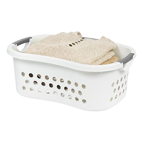 IRIS USA 50L Plastic Hip Hold Laundry Basket with Built-In Comfort Carry Handles, 1.5 Bushel, Clothes Hamper, Laundry Hamper, Ventilation Holes, for Closet Dorm Laundry Room Bedroom, White