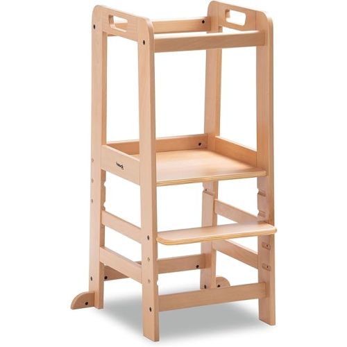 hauck Learn N Explore Montessori Toddler Tower, Adjustable Wooden Kitchen & Bathroom Step Stool Helper for Home Use with Kids Ages 1+, Natural