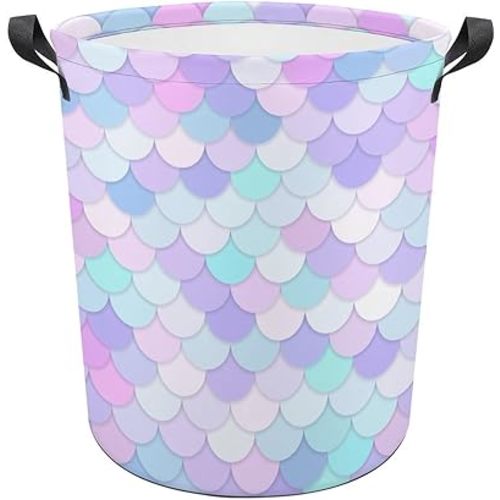 Mermaid Laundry Basket Mermaid Birthday Decorations Girls Hamper Clothes Toy Storage Bin for Kids Girls Bathroom Decor
