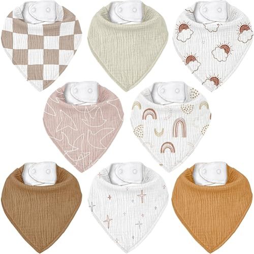 Muslin Baby Bibs 8 Pack, Baby Bandana Drool Bib for Drooling and Teething, Cotton Soft Absorbent for Girls Boys
