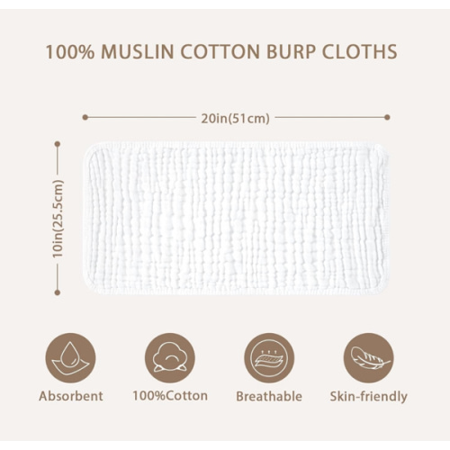Yoofoss Muslin Burp Cloths for Baby 10 Pack 100% Organic Cotton Baby Washcloths for Boys Girls Large 20''X10'' Super Soft and Absorbent White