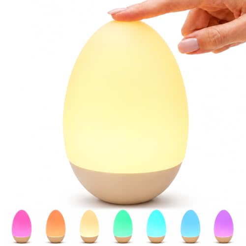 BUSOHA Egg Light for Breastfeeding - Touch Control Night Light for Nursery | Rechargeable Touch Night Light,Eye Caring,Stepless Dimming,Warm White and 7 RGB Colors,Night Feeding,Diaper Changes