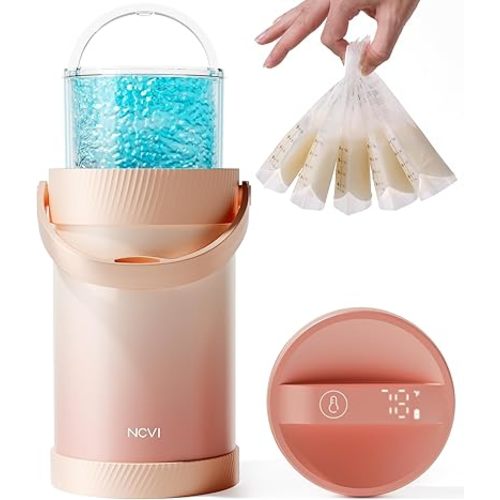 NCVI Portable Breast Milk Cooler Bottle, 20oz Breastmilk Chiller with Temperature Display, 16-Hour Cold Retention, Vacuum Insulated Stainless Steel Milk Cooler for Travel & Work, Pink