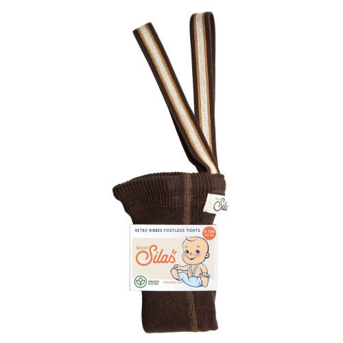 Retro Ribbed Footless Tights in Chocolate Brown Stripe