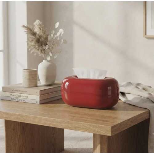 Modern Oval Tissue Box Cover, Glossy Home Decor Holder - Cherry Red