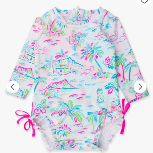 Tropical Print Long Sleeve One Piece Rash Guard
