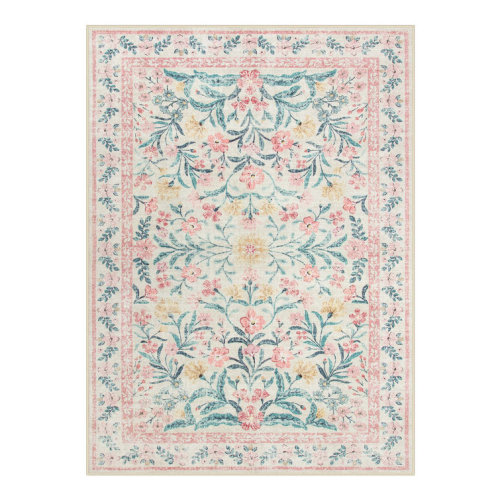 Washable Floral Area Rugs Boho Large Rugs Non-Slip for Bedroom Soft Rubber Backed Carpet