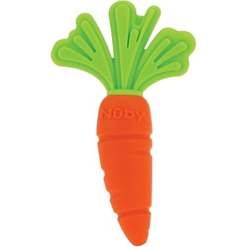 Nuby Carrot Infant Teether - Baby Teething Toy - Massaging Bristles for Sore Gums - 3+ Months