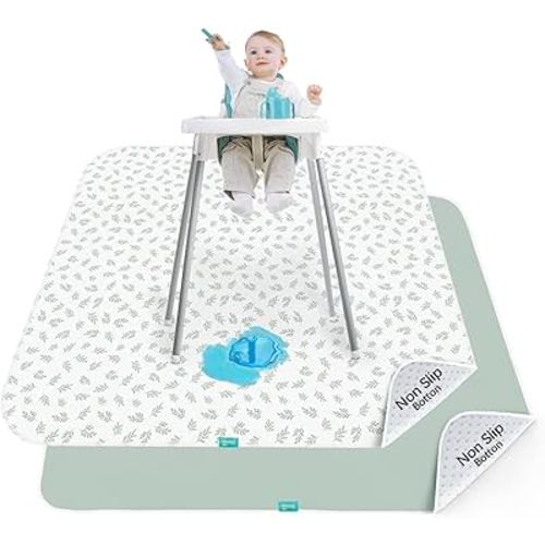 Biloban Baby Splat Mat 2 Pack for Under High Chair & Arts & Crafts & Eating Mess, 46 x 42 Inch Waterproof and Washable Spill Mat, Anti-Slip Floor Protector