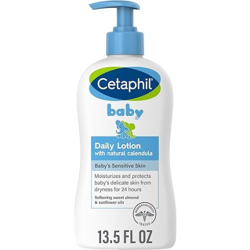 Cetaphil Baby Daily Lotion, Organic Calendula, Sensitive Skin, 13.5 fl oz | Natural Baby Moisturizer, Paraben & Mineral Oil Free, Vitamin E, Dermatologist Tested, Newborn Safe, Fragrance Free