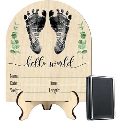 Newborn Birth Announcement Sign,Personalized Baby Announcement，Custom Engraved Wooden Baby Name Sign，Newborn Photo Props, Hello World Newborn Announcement for Hospital (BAS 02)