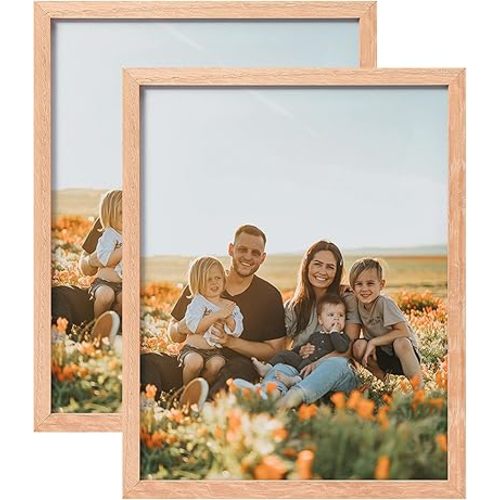 ATOBART 8x10 Set of 2 Oak Wood Picture Frame Solid Wooden Photo Frame Natural Wood Color Frames with Real Glass for Wall Mounting or Tabletop Living Room Bedroom Home Decor
