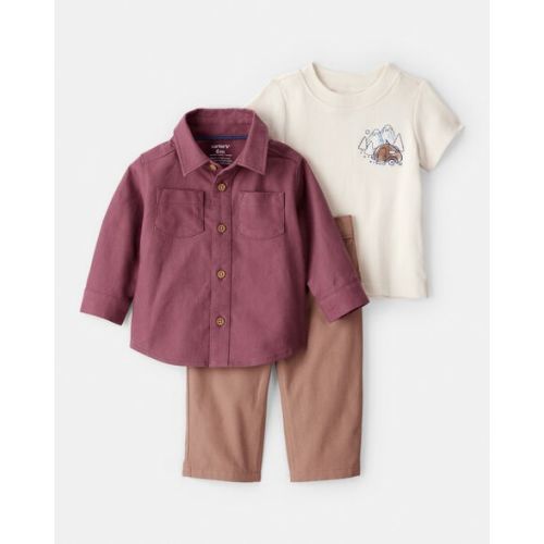 Baby Boy 3-Piece Button-Down Outfit Set - Maroon/Brown | Carter's