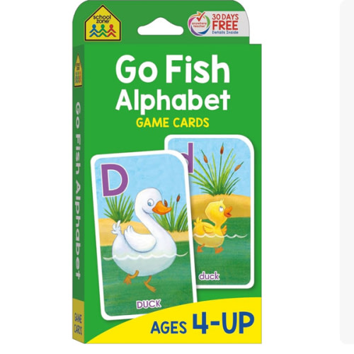 School Zone Go Fish Alphabet Game Cards: Preschool, Kindergarten, 1st Grade, ABC's, Matching, Uppercase and Lowercase Letters, Word-Picture Recognition, Animals, Ages 4+, Packaging May Vary