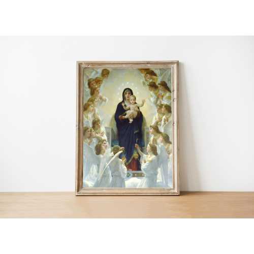 Virgin Mary with Angels Oil Painting: Catholic Art, Antique Decor, Religious Gift, Digital Download