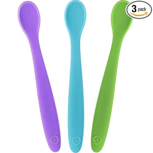 WeeSprout Silicone Baby Spoons - First Stage Infant Feeding Utensils With Soft-Tip, Bendable Kitchenware for Parent & Self-Feeding, Ultra-Durable, Dishwasher Safe, Travel Case, Set of 3