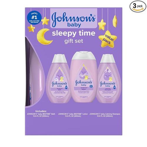 Johnson's Baby Sleepy Time Gift Set with Calming Bedtime Bath, Bedtime Lotion & Calming Shampoo, Baby Bedtime Essentials with Relaxing NaturalCalm Aromas, Hypoallergenic, 3 Items