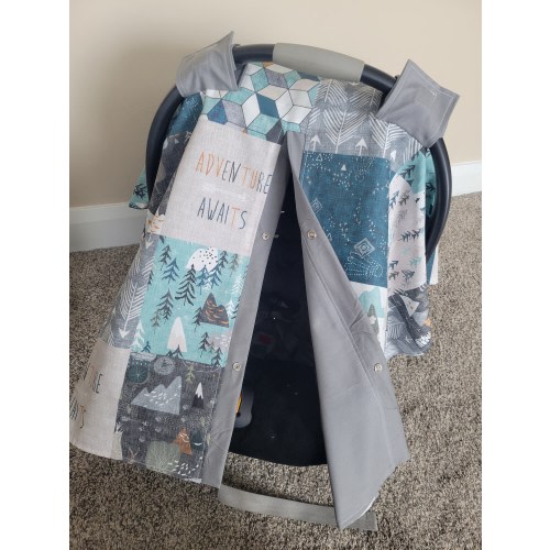 Woodland Forest Car Seat Canopy, Newborn Boy Gift, Baby Shower Gift