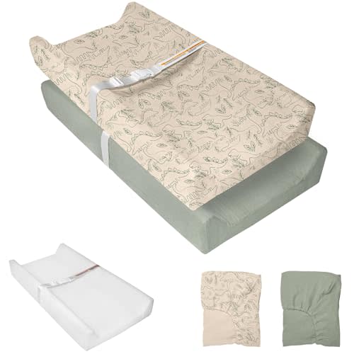 Muslin Baby Changing Pad, 2 Pack Muslin Soft Cotton Covers & Waterproof Lining Foam Diaper Changing Table Pad 32" x 16.6" Mat for Dressers