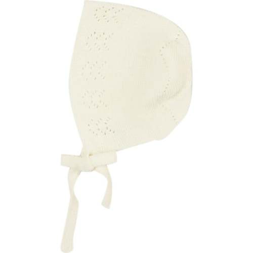 Baby Open Work Tie Bonnet, Cream - Pepa London | Maisonette