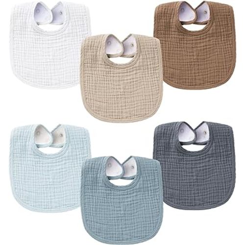 Konssy Muslin Baby Bibs 6 Pack Baby Bandana Drool Bibs Soft Cotton for Unisex Boys Girls, Absorbent Solid Colors Bibs