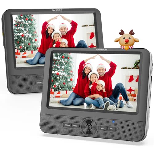 FANGOR 7.5 Inch Dual Car DVD Player, Portable Headrest Video Player for Car with 5 Hours Rechargeable Battery, Last Memory, AV Out/in, Support USB/SD/Sync TV, All Regions (1 Player+1 LCD Screen)