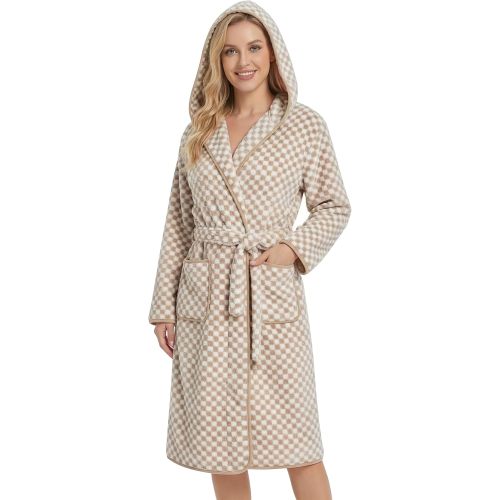 PJGGZ Checkered Hooded Bathrobe for Women, Lightweight Microfiber Towel Material Quick Dry Soft Absorbent Y2K Trendy Robe