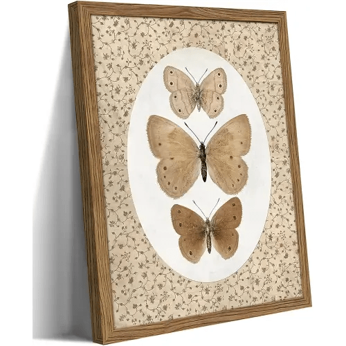Framed Butterfly Canvas Wall Art, Vintage Butterfly Pictures Posters Wall Decor, Modern Farmhouse Decor, Rustic Retro Butterflies Paintings Prints for Bedroom Bathroom Shelf 8x10 inch