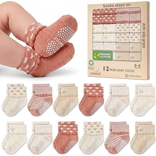 Organic Cotton GOTS Certified Infant Socks 12 Pair - 0-6 Months – Soft and Comfortable Infant Socks 0-6 Months, Premium Boys Cotton Socks, Gift for Newborn Boys