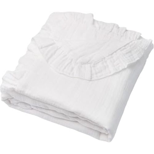 Ruffled Baby Blanket for Boys Girls,100% Cotton Muslin Reversible Double‑Sided Swaddle,Breathable Ultra‑Lightweight Nursery Stroller Cover,40"×36" (White)