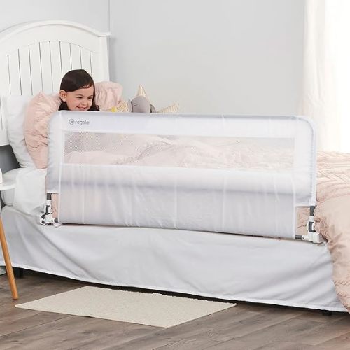 Regalo Safety 54” Extra Long Bed Rail Guard for Toddlers, Swing Down Toddler Bed Rail with Reinforced Anchor Safety System, 20” Tall Bed Safety Rail, Fits Twin, Full & Queen Beds