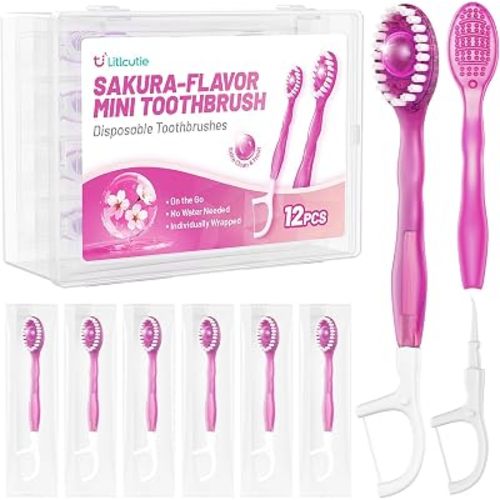 12 Pack 5-in-1 Disposable Travel Toothbrush Set,Sakura Flavor